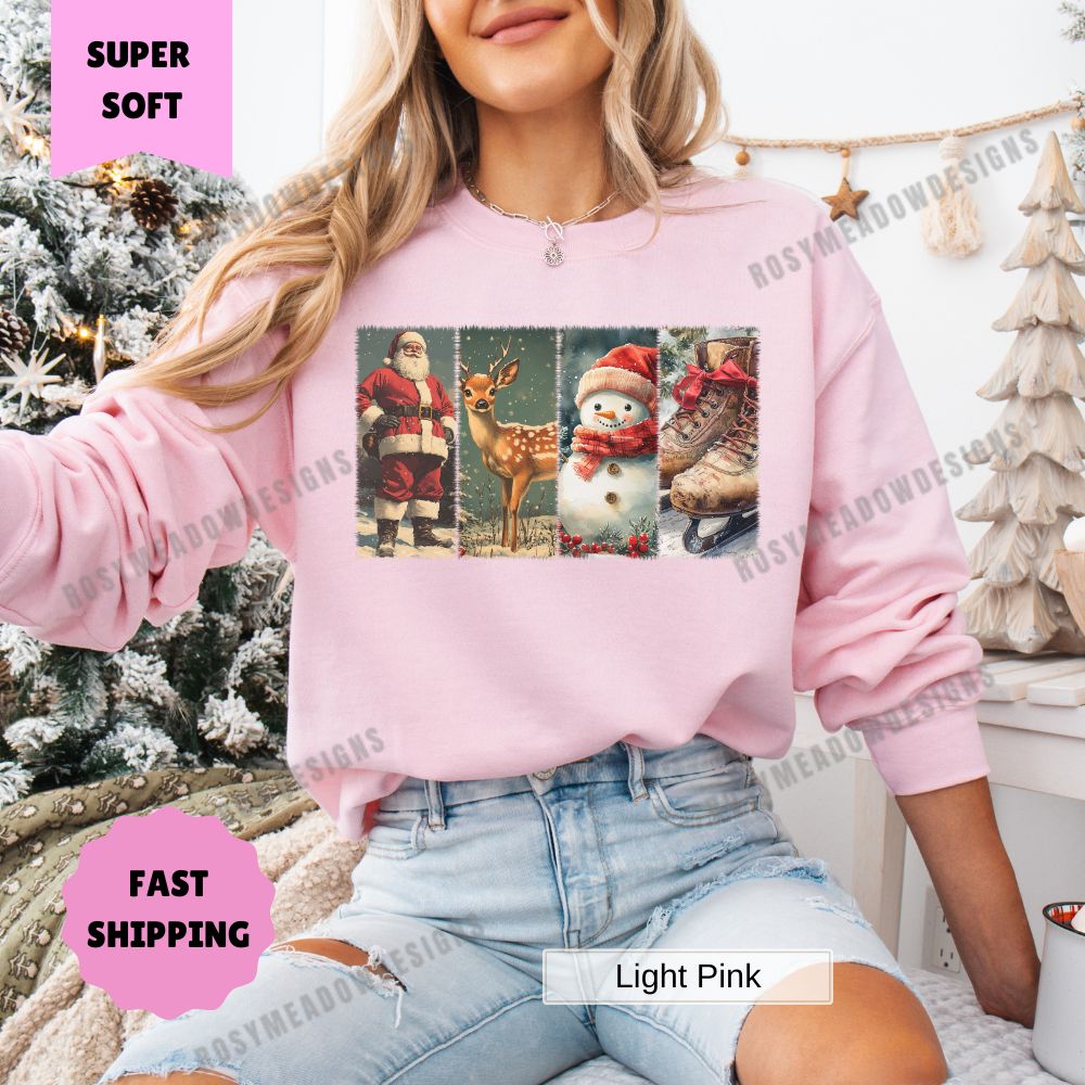 Retro Christmas Santa Womenswear Sweatshirt Festive Holiday Pullover