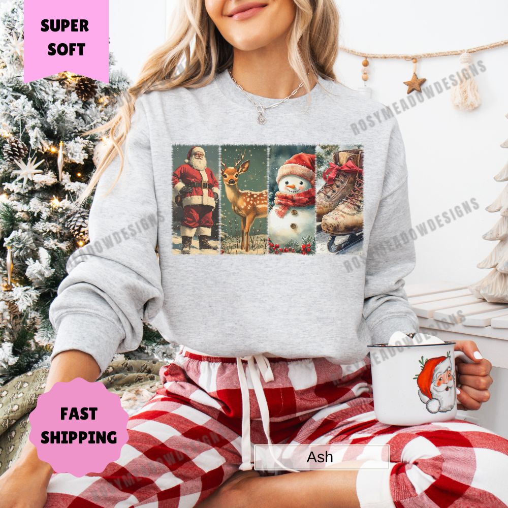Retro Christmas Santa Womenswear Sweatshirt Festive Holiday Pullover