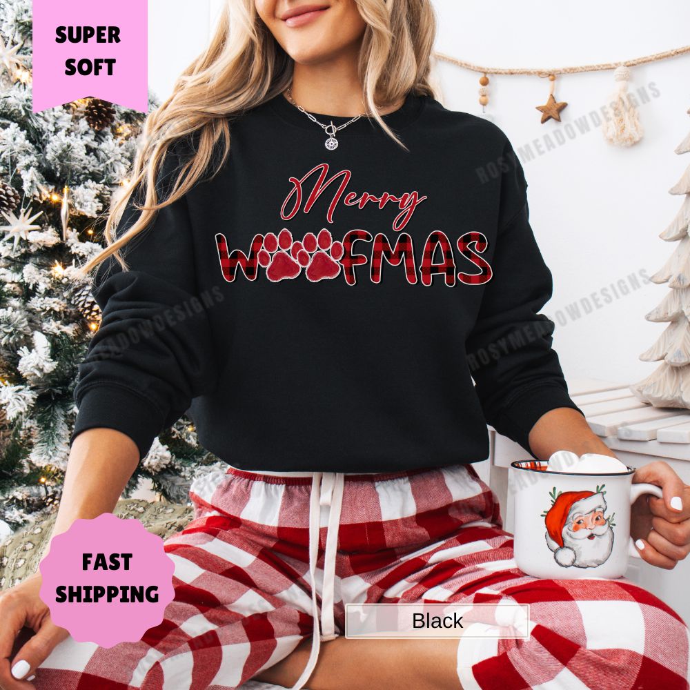 Merry Woofmas Women's Christmas Sweatshirt Pet Dog Cat Holiday Sweater