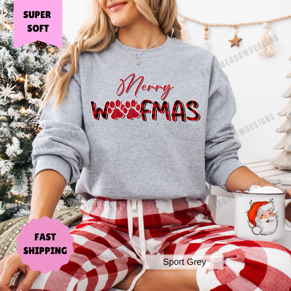 Merry Woofmas Women's Christmas Sweatshirt Pet Dog Cat Holiday Sweater