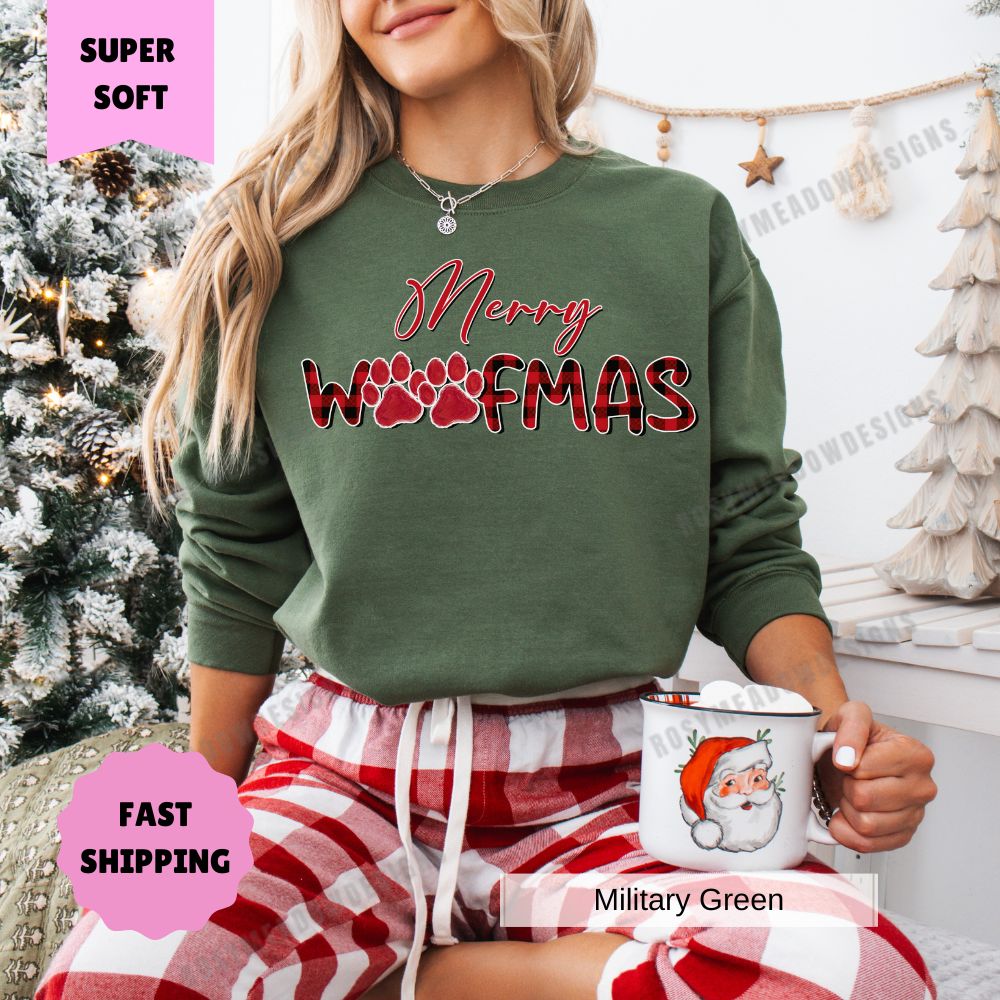 Merry Woofmas Women's Christmas Sweatshirt Pet Dog Cat Holiday Sweater