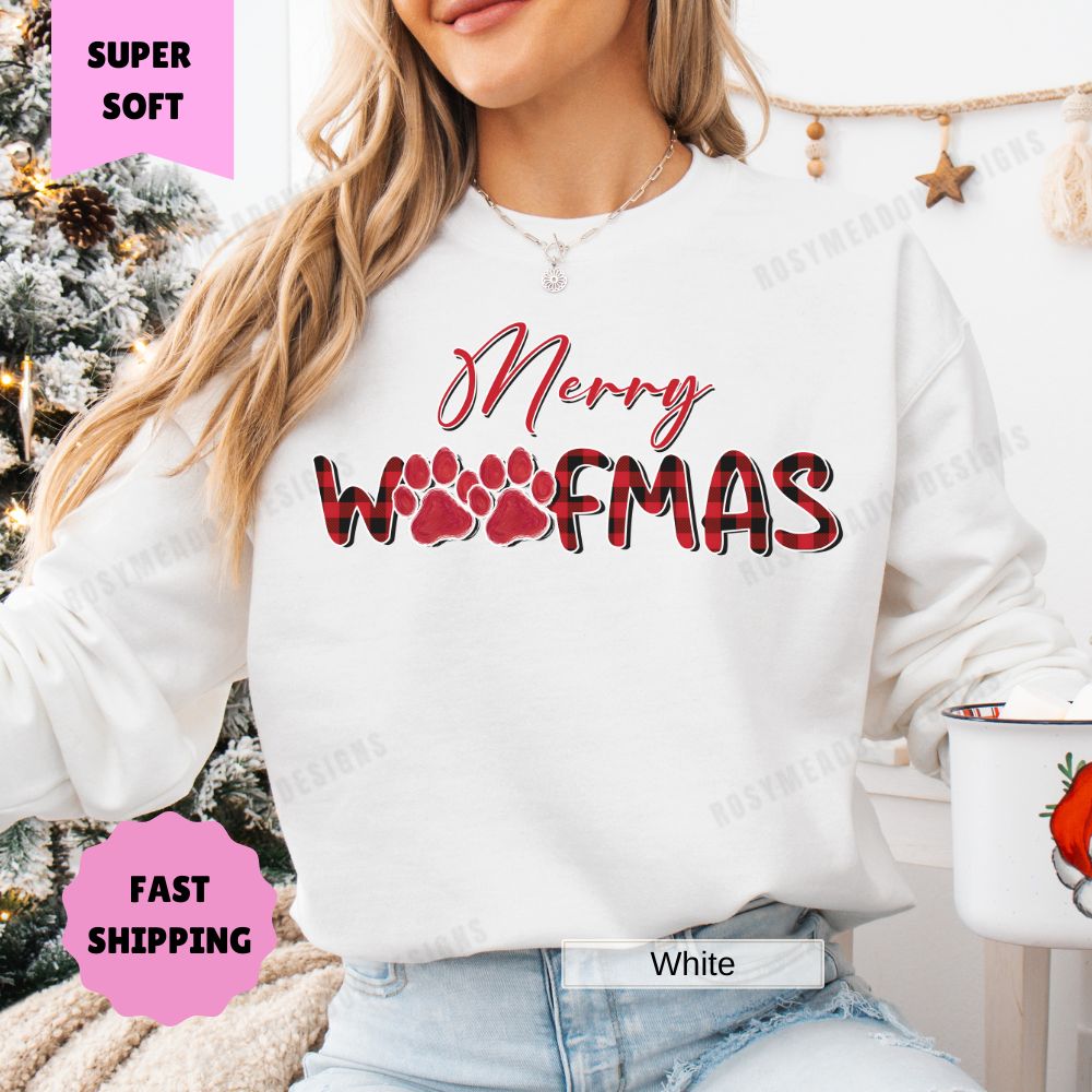 Merry Woofmas Women's Christmas Sweatshirt Pet Dog Cat Holiday Sweater