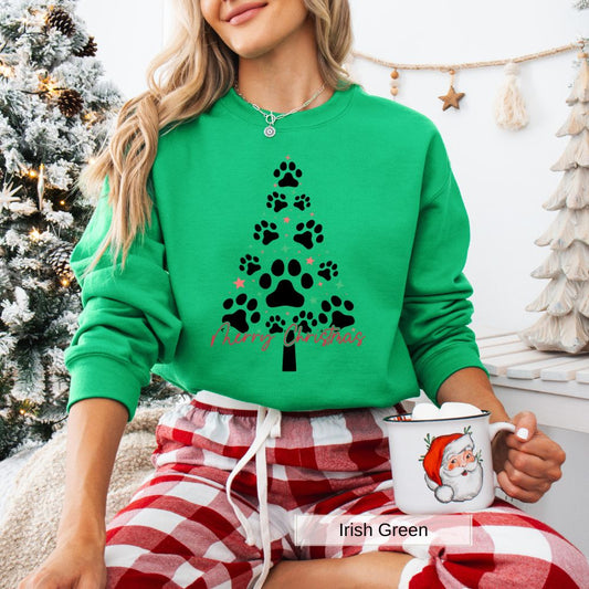 Dog Paw Christmas Tree Womens Holiday Sweatshirt Cozy Pet Lover Gift