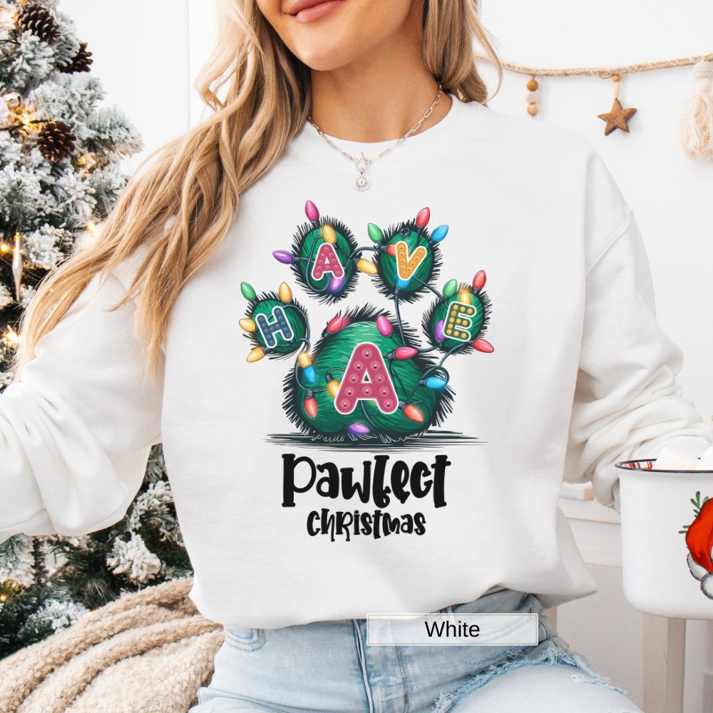 Paw Print Merry Christmas Sweatshirt Perfect Christmas Pet Lover Womens Crewneck