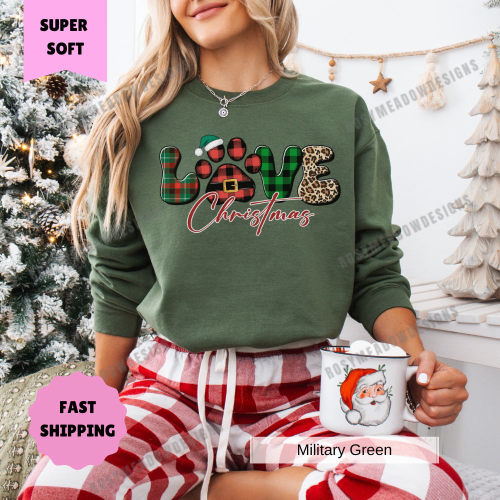 Paw Print Love Merry Christmas Sweatshirt for Women