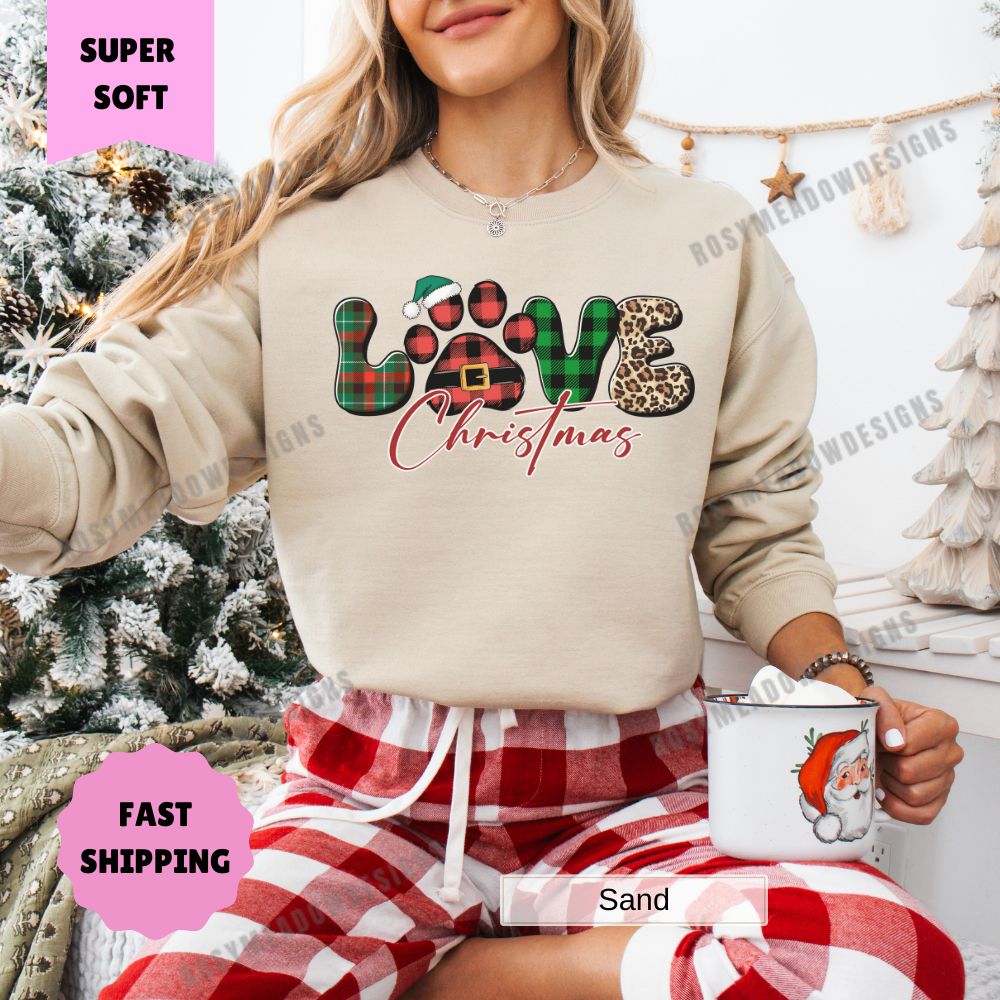 Paw Print Love Merry Christmas Sweatshirt for Women