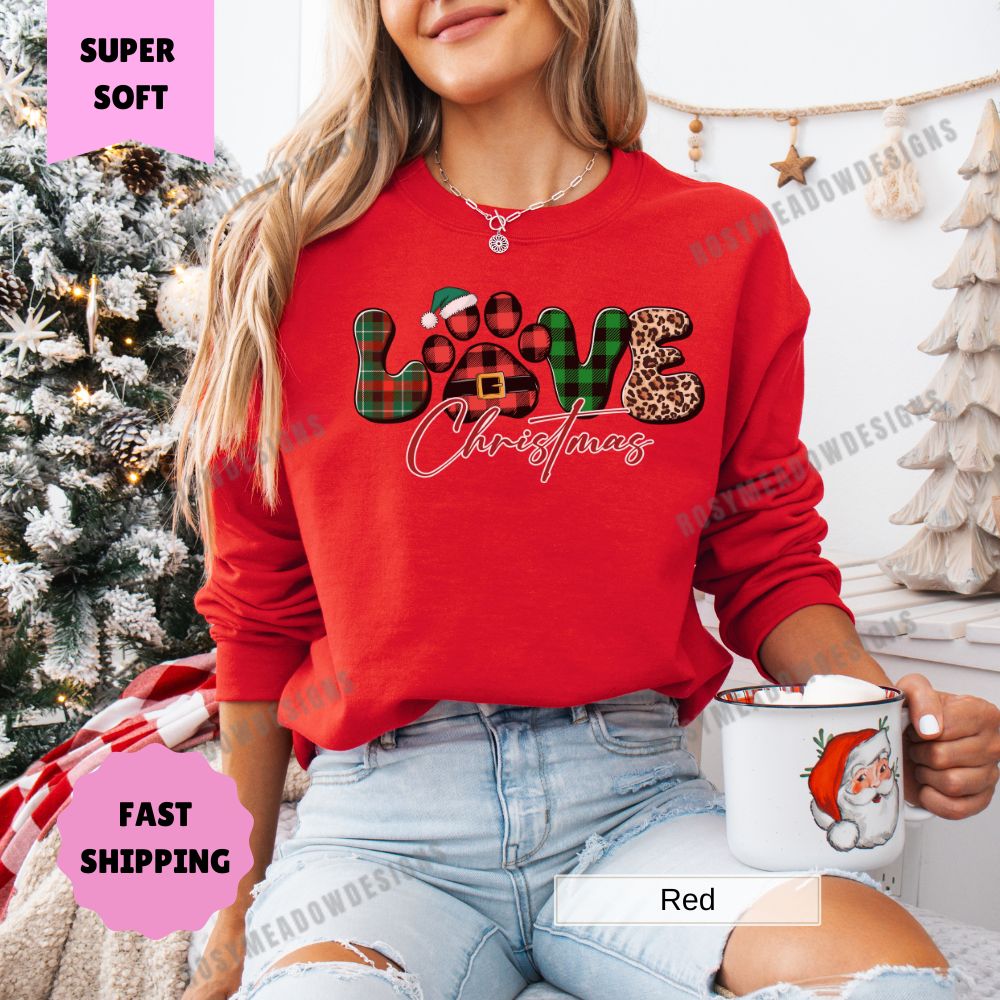 Paw Print Love Merry Christmas Sweatshirt for Women