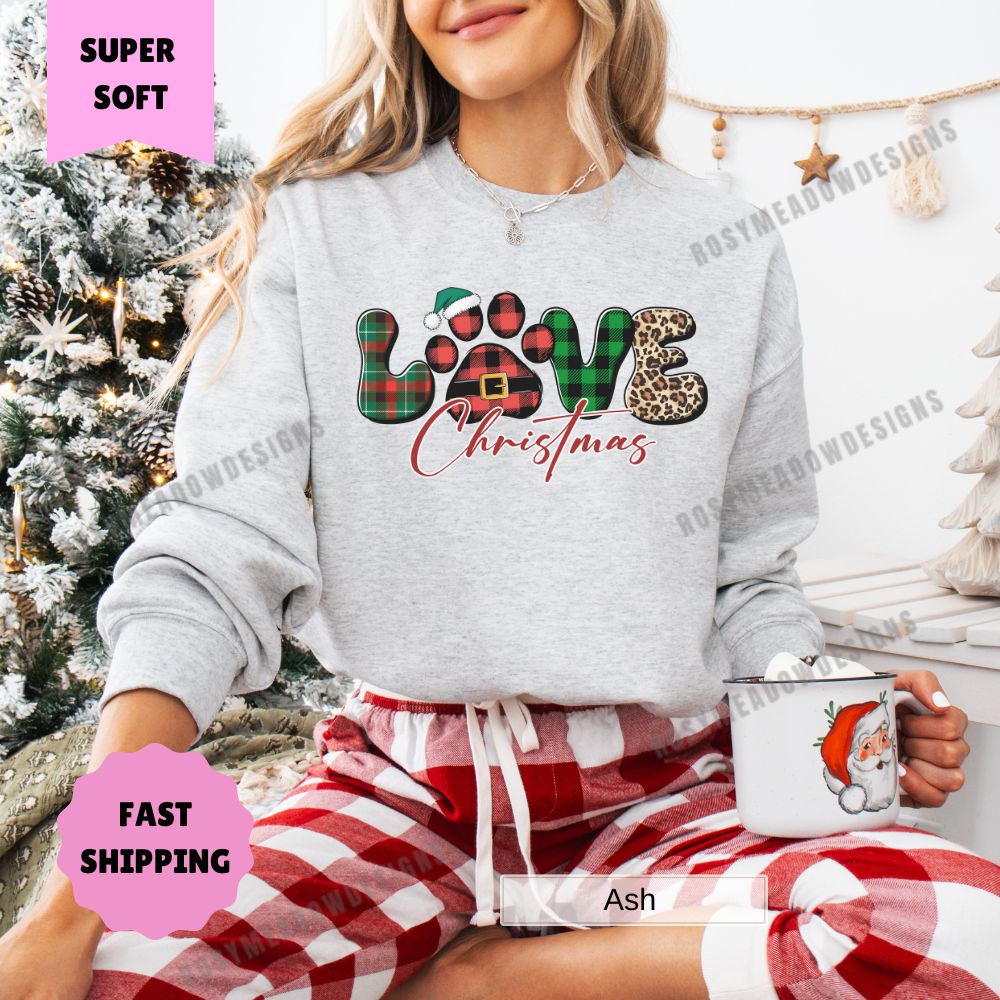 Paw Print Love Merry Christmas Sweatshirt for Women