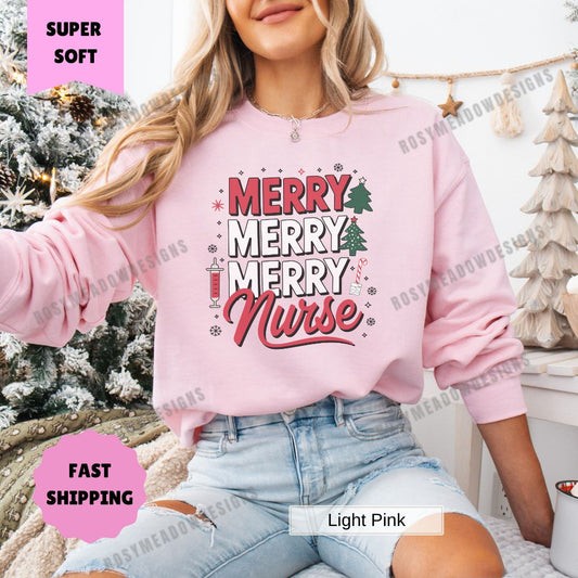 Merry Merry Nurse Christmas Pullover Sweatshirt Women's Holiday Apparel