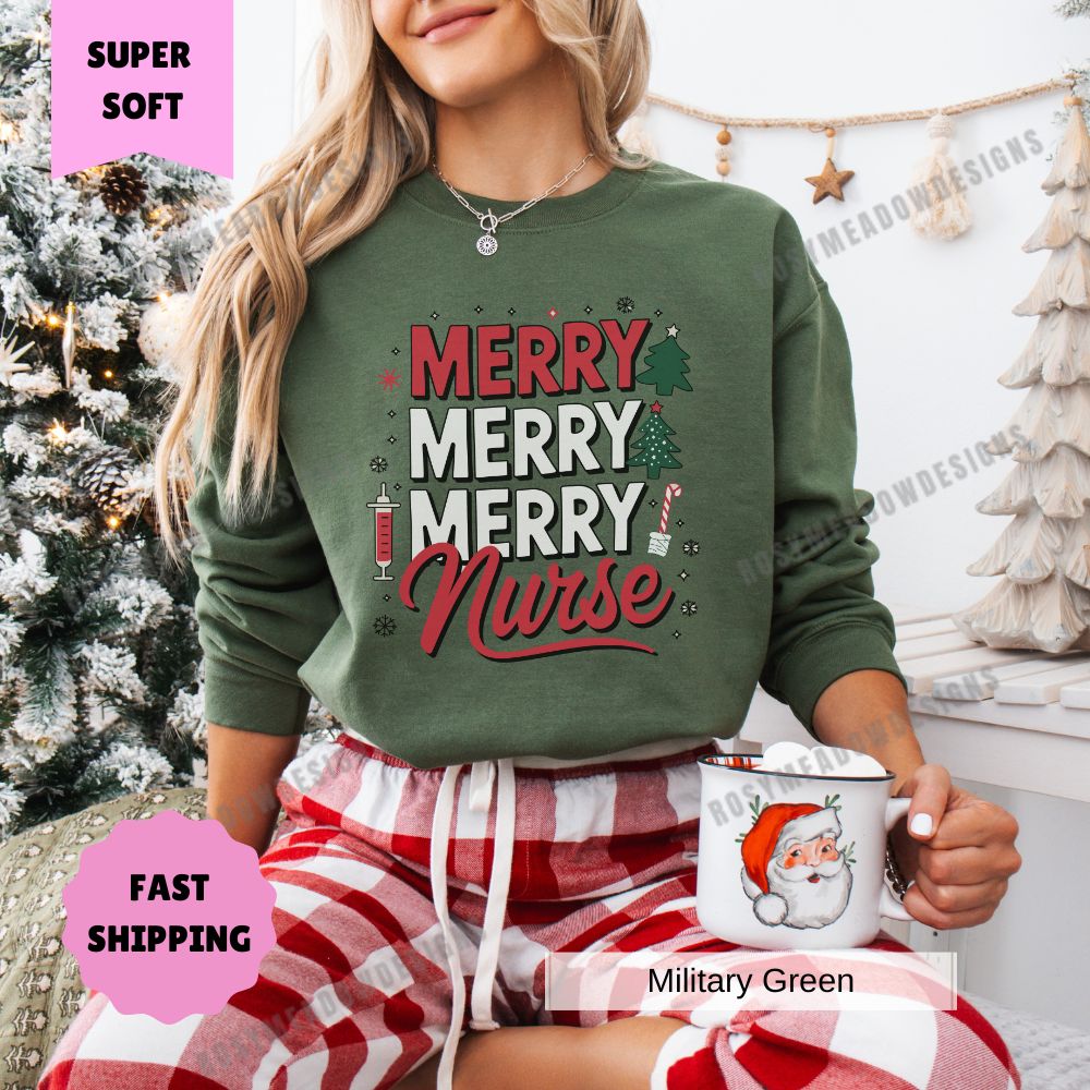 Merry Merry Nurse Christmas Pullover Sweatshirt Women's Holiday Apparel