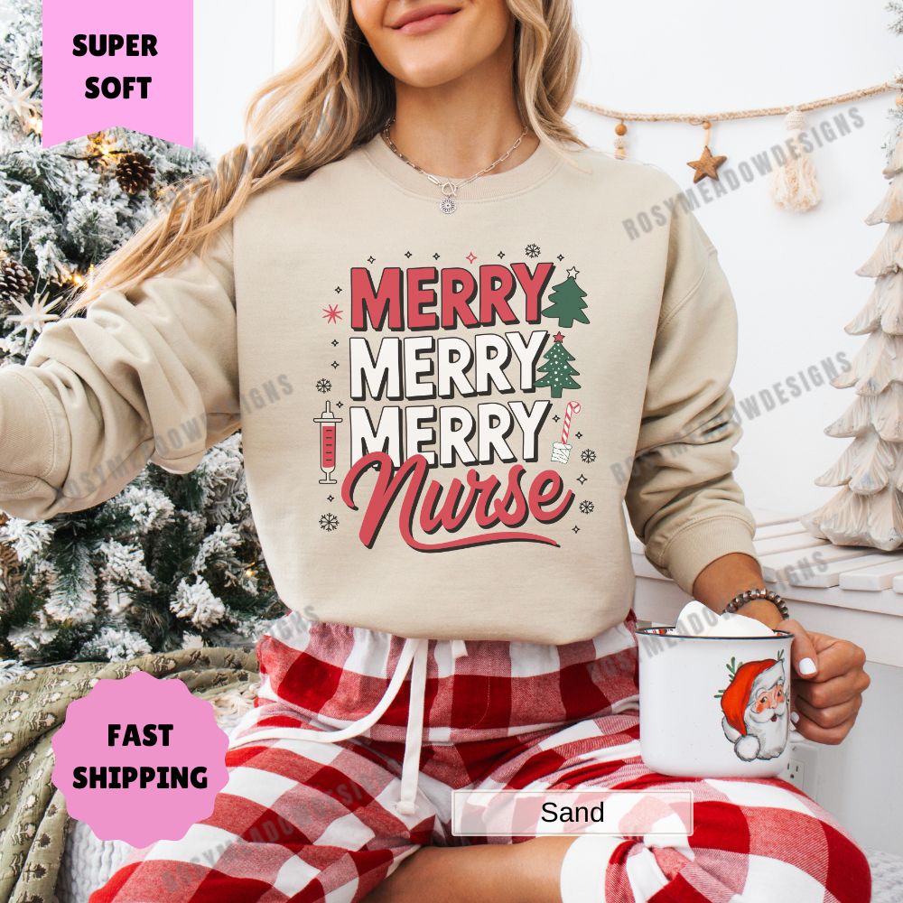 Merry Merry Nurse Christmas Pullover Sweatshirt Women's Holiday Apparel