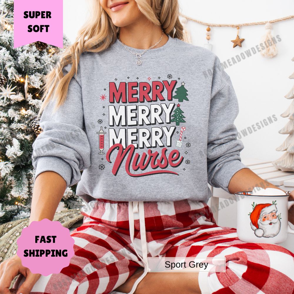 Merry Merry Nurse Christmas Pullover Sweatshirt Women's Holiday Apparel