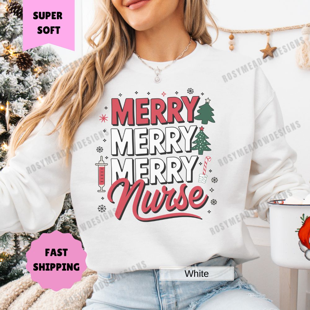 Merry Merry Nurse Christmas Pullover Sweatshirt Women's Holiday Apparel