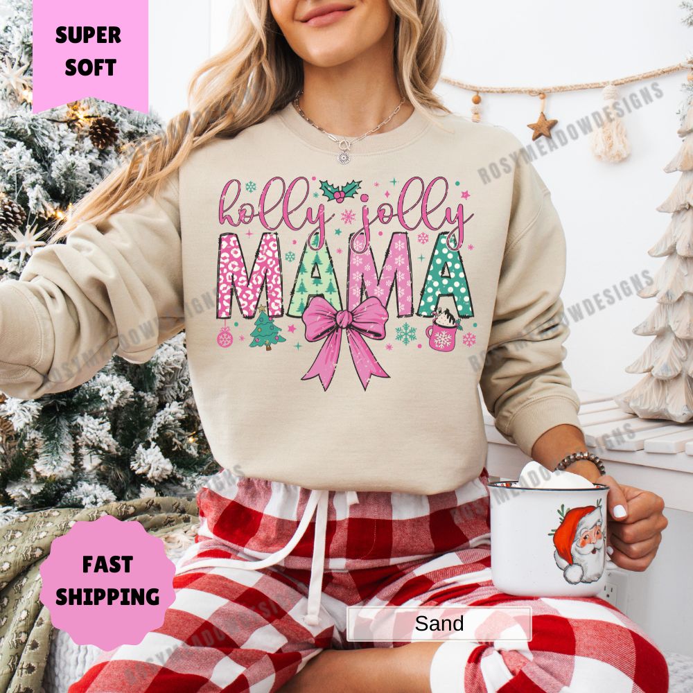 Holly Jolly Mama Women's Christmas Sweatshirt Comfortable and Festive Holiday Wear