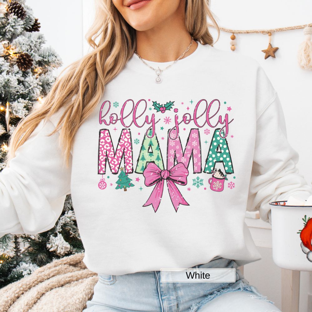 Holly Jolly Mama Women's Christmas Sweatshirt Comfortable and Festive Holiday Wear