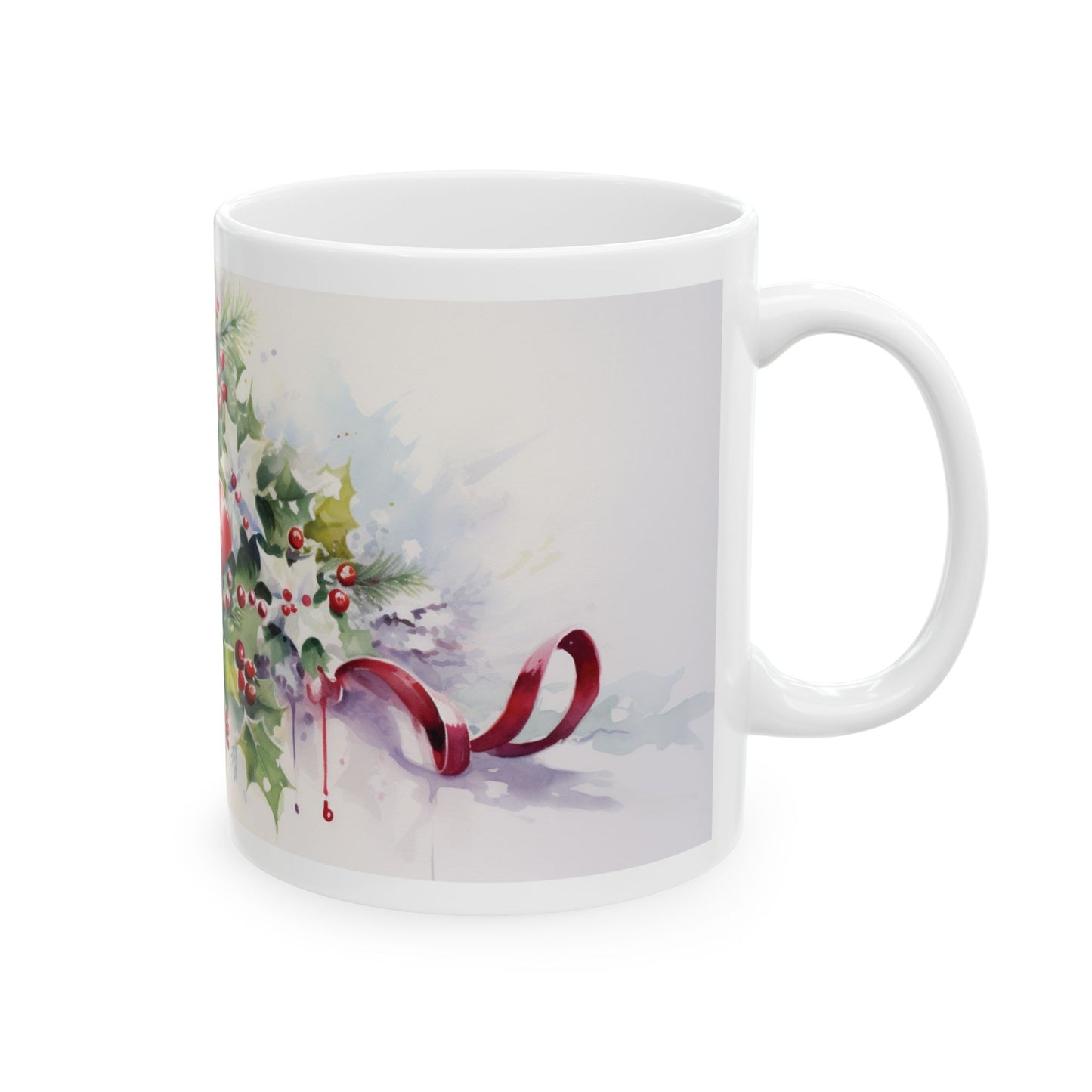 Christmas Watercolor Holly Bell Coffee Mug Festive Holiday Design