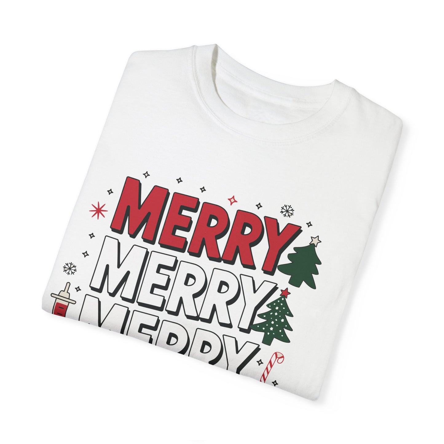 Merry Merry Nurse Christmas T-Shirt Women's Holiday Apparel Comfort Colors