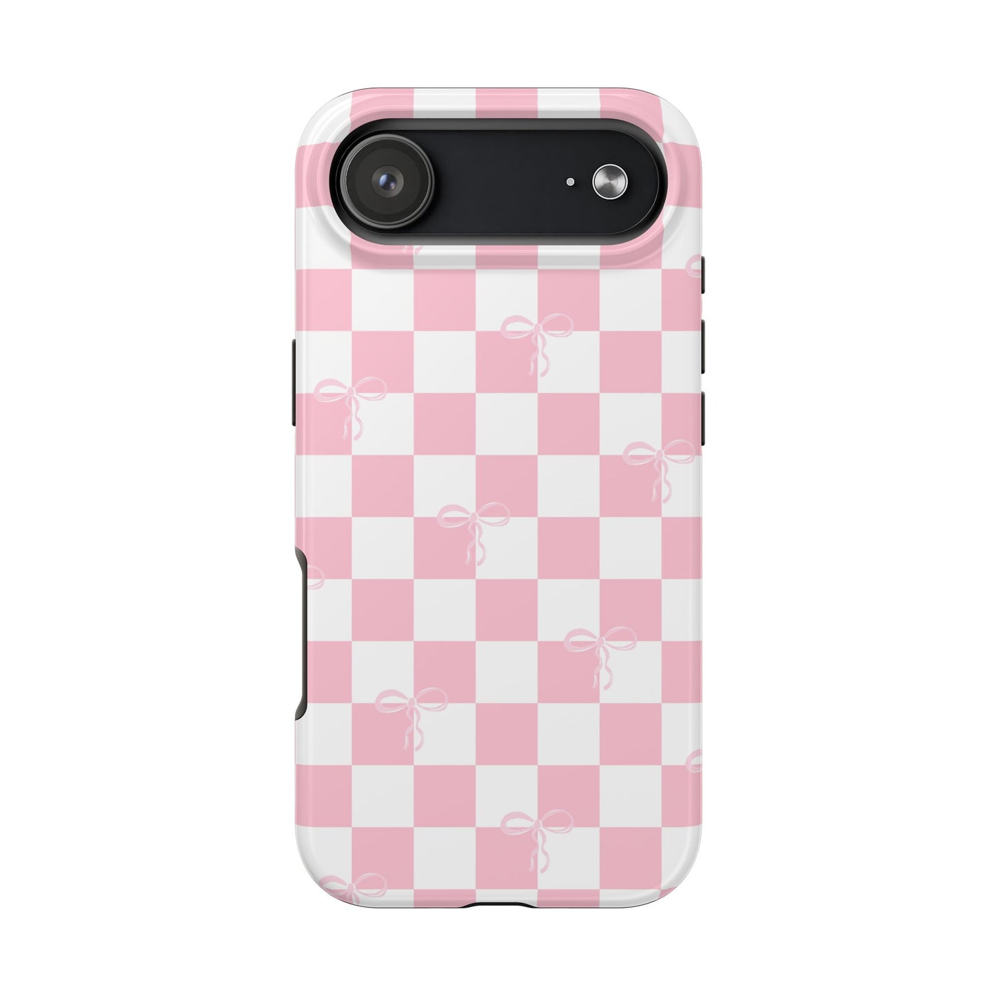 Pink Checkerboard Bow Phone Case