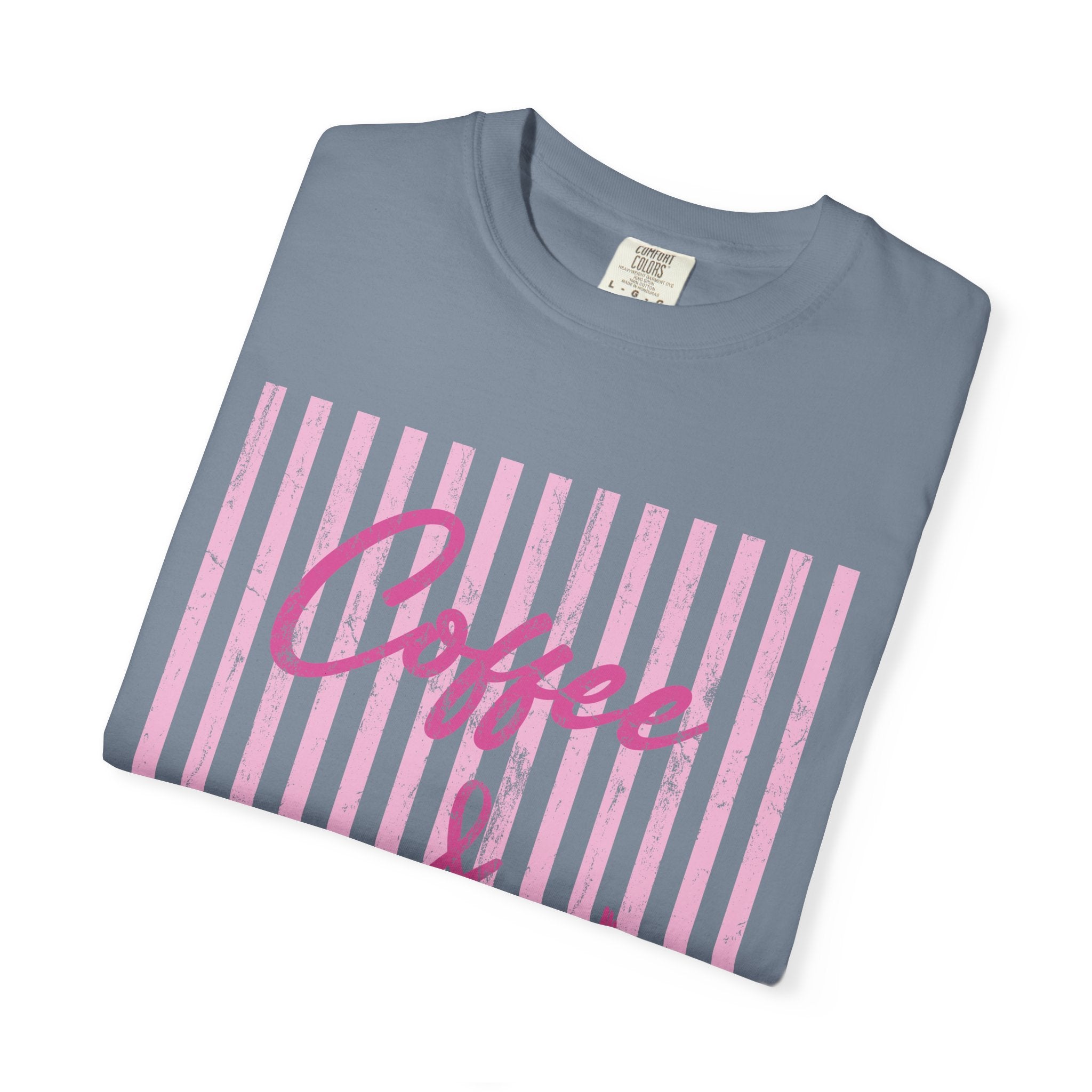 Coffee & Jesus T‑Shirt — Pink Striped Christian Graphic Tee