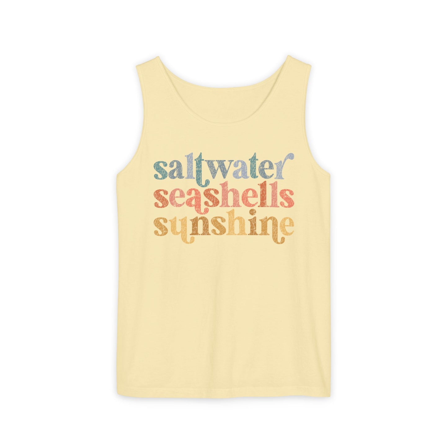 Coastal Vibes Comfort Colors Tank Top - Saltwater, Seashells, Sunshine