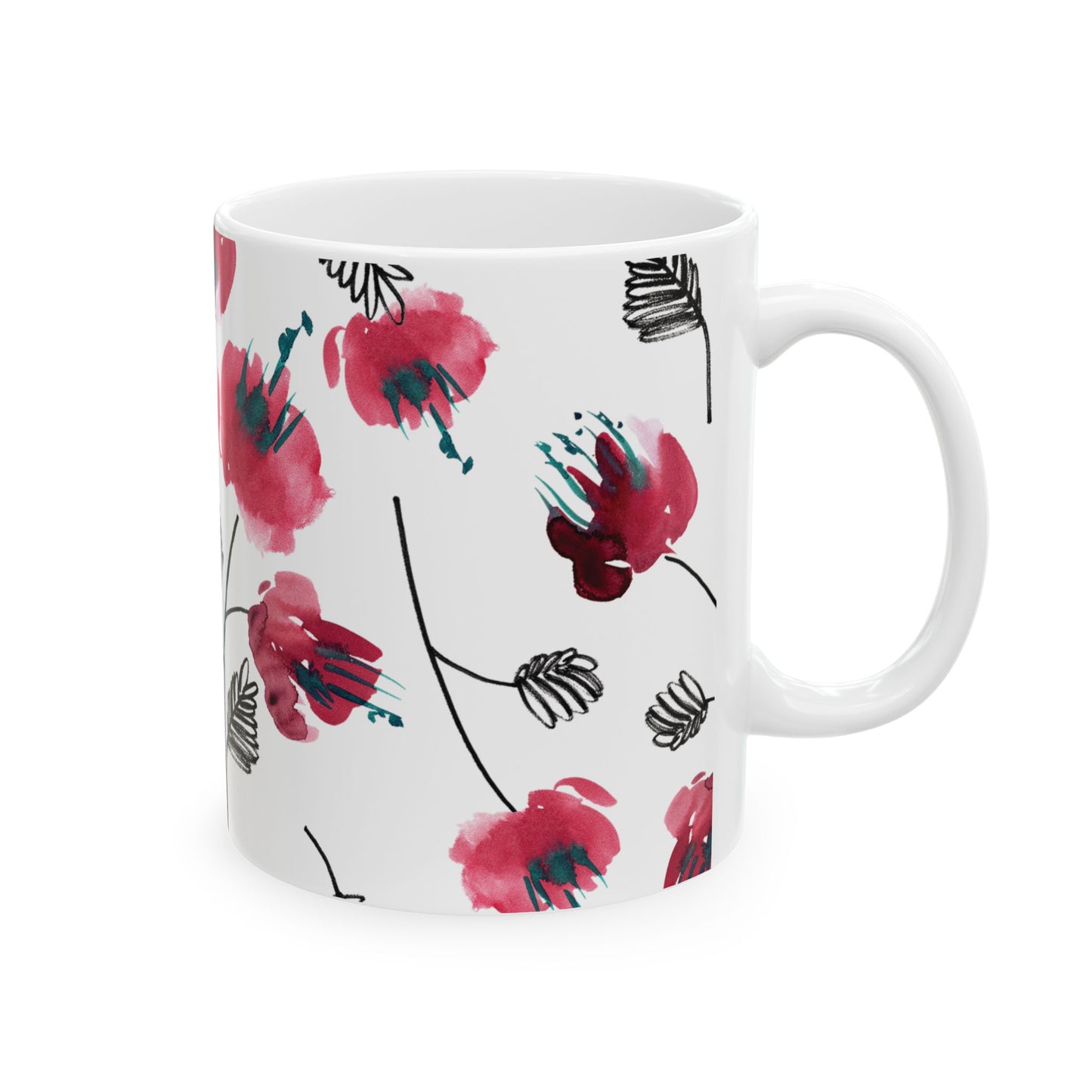 Watercolor Red Floral Coffee Mug Flowers Design