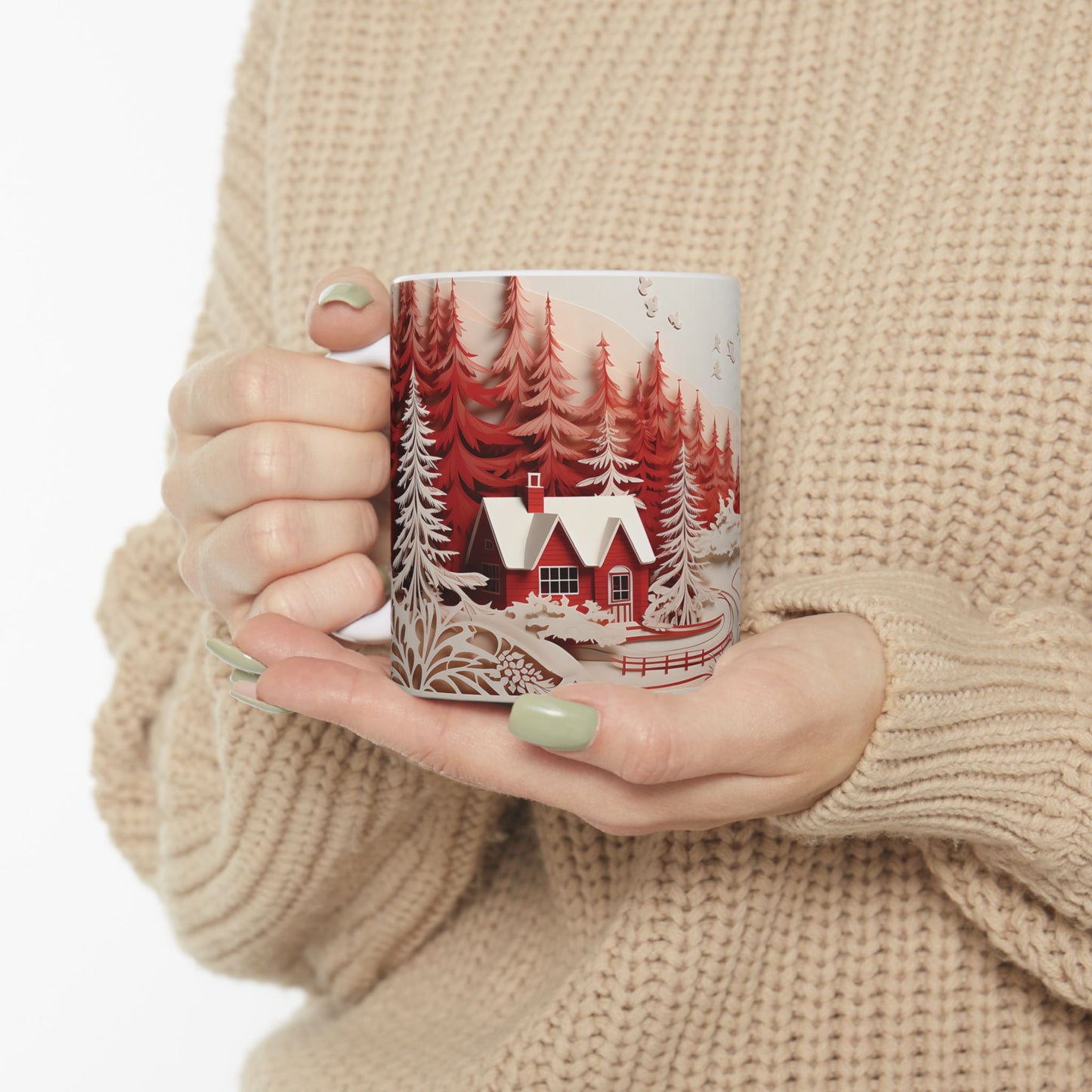 Scenic Christmas Mug Cozy Cottages in a Snowy Landscape
