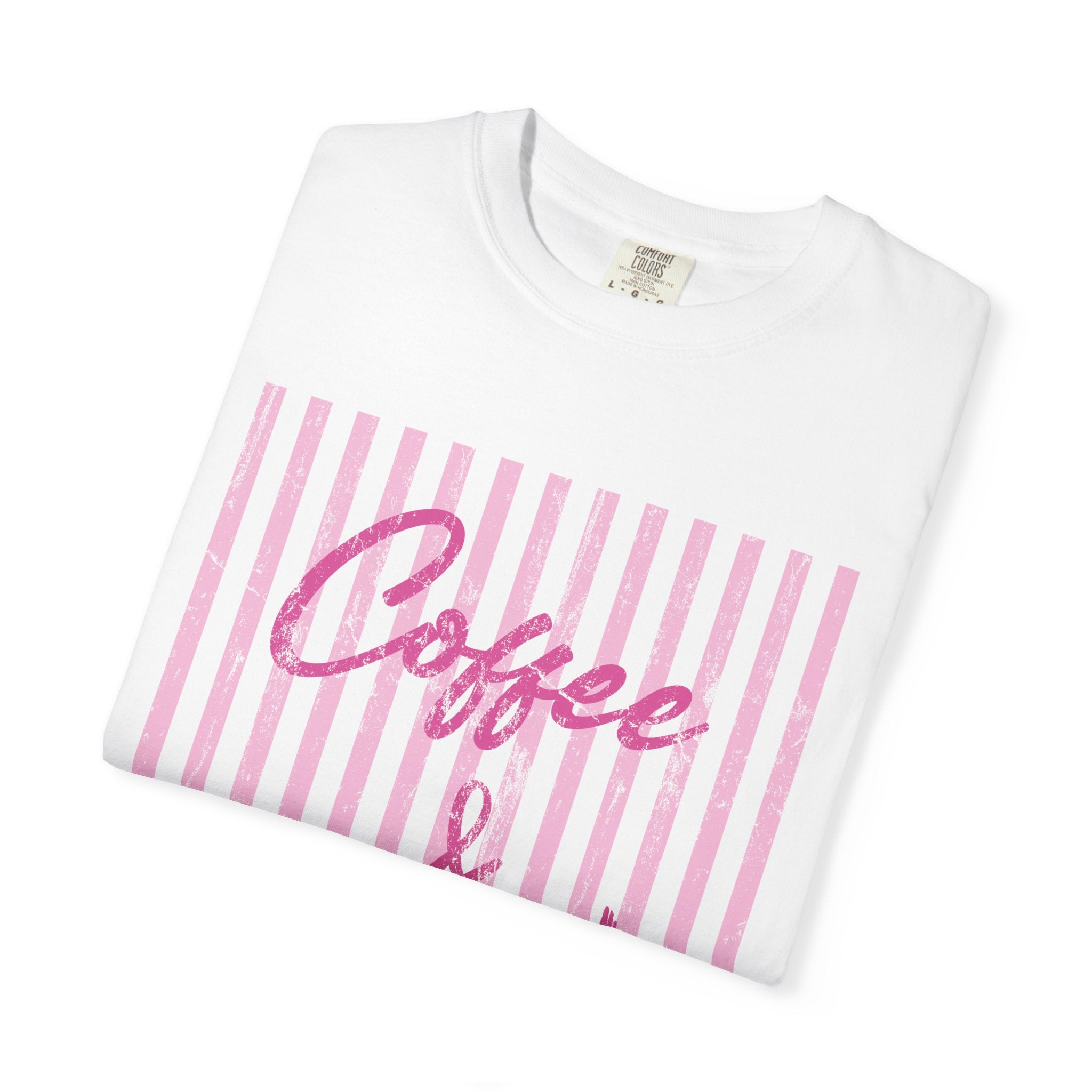 Coffee & Jesus T‑Shirt — Pink Striped Christian Graphic Tee