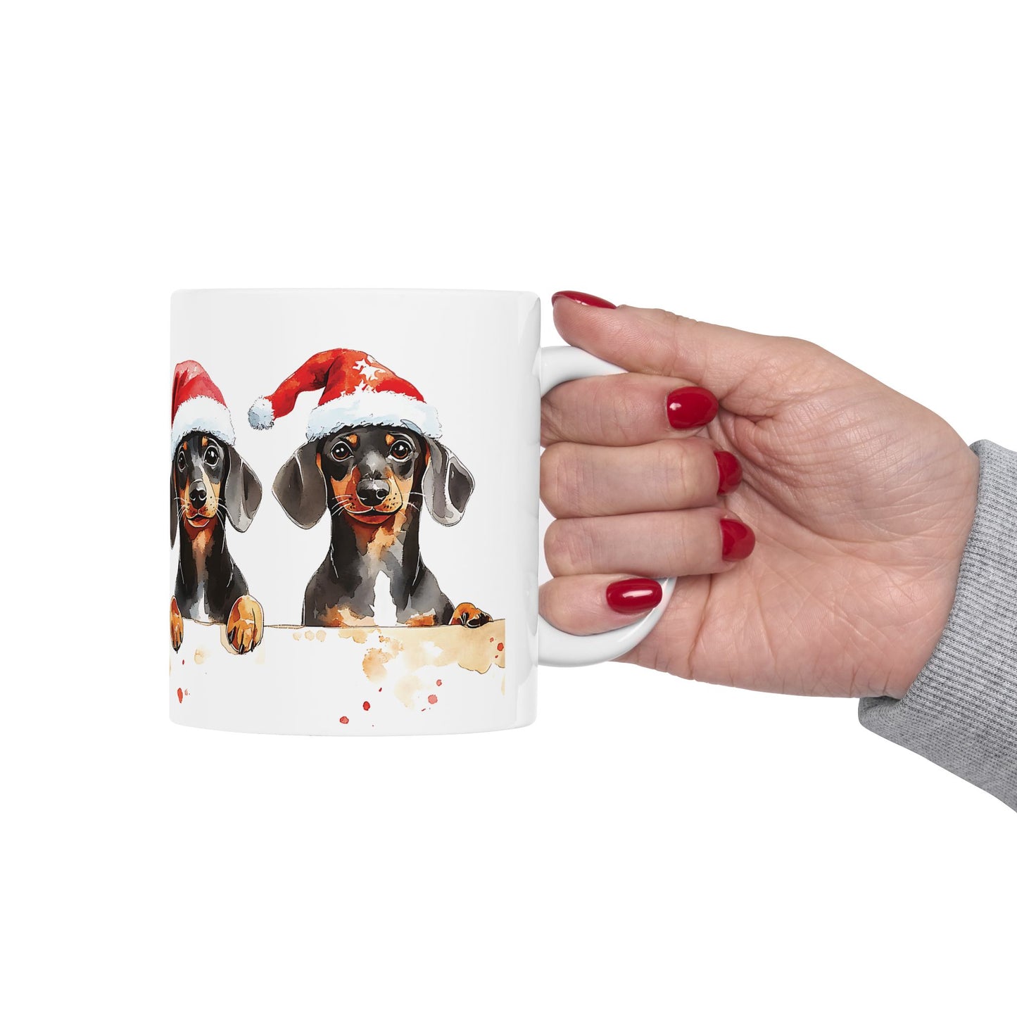 Christmas Dachshund Mug – Adorable Holiday Dog Design with Santa Hat, Perfect for Coffee, Tea, or Hot Cocoa