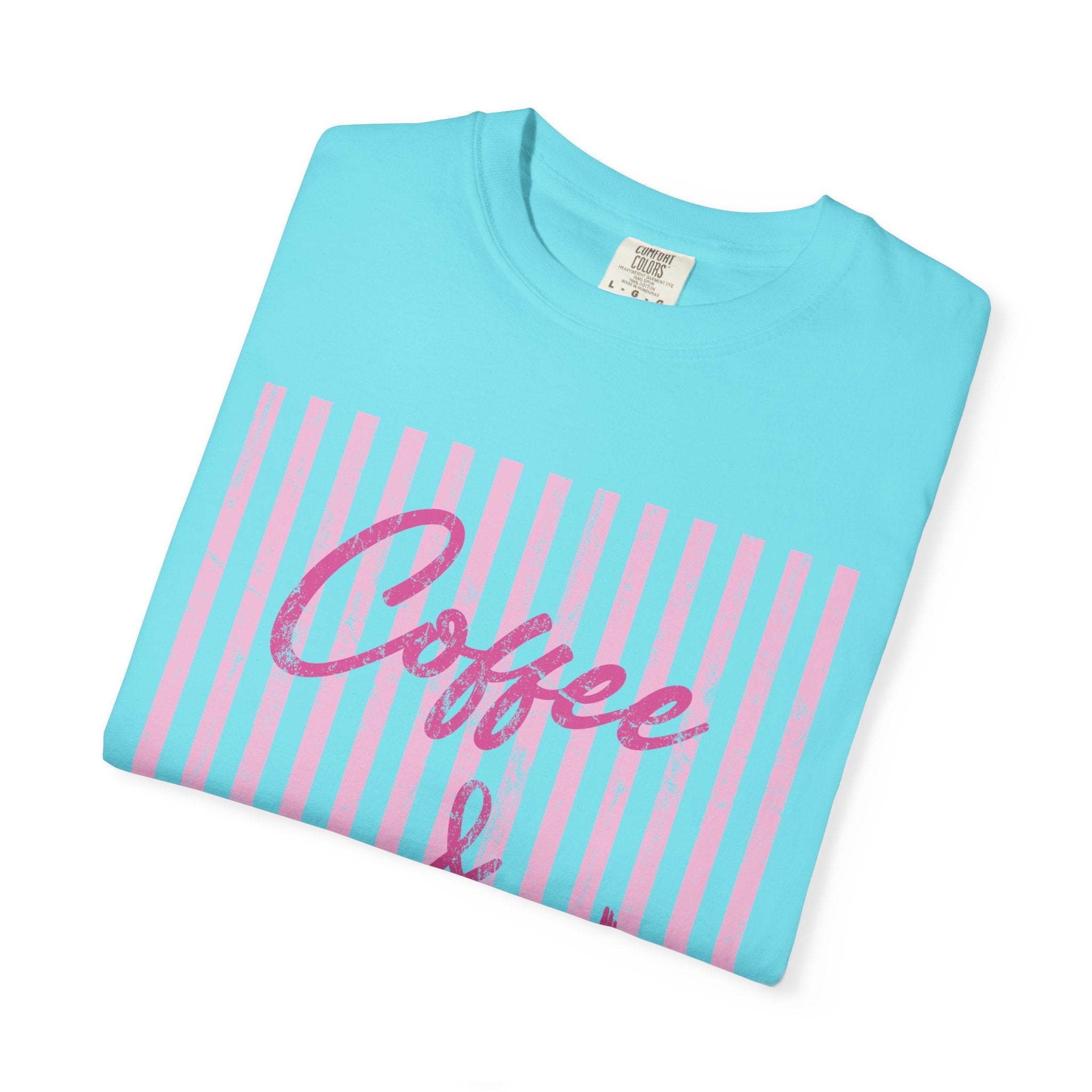 Coffee & Jesus T‑Shirt — Pink Striped Christian Graphic Tee