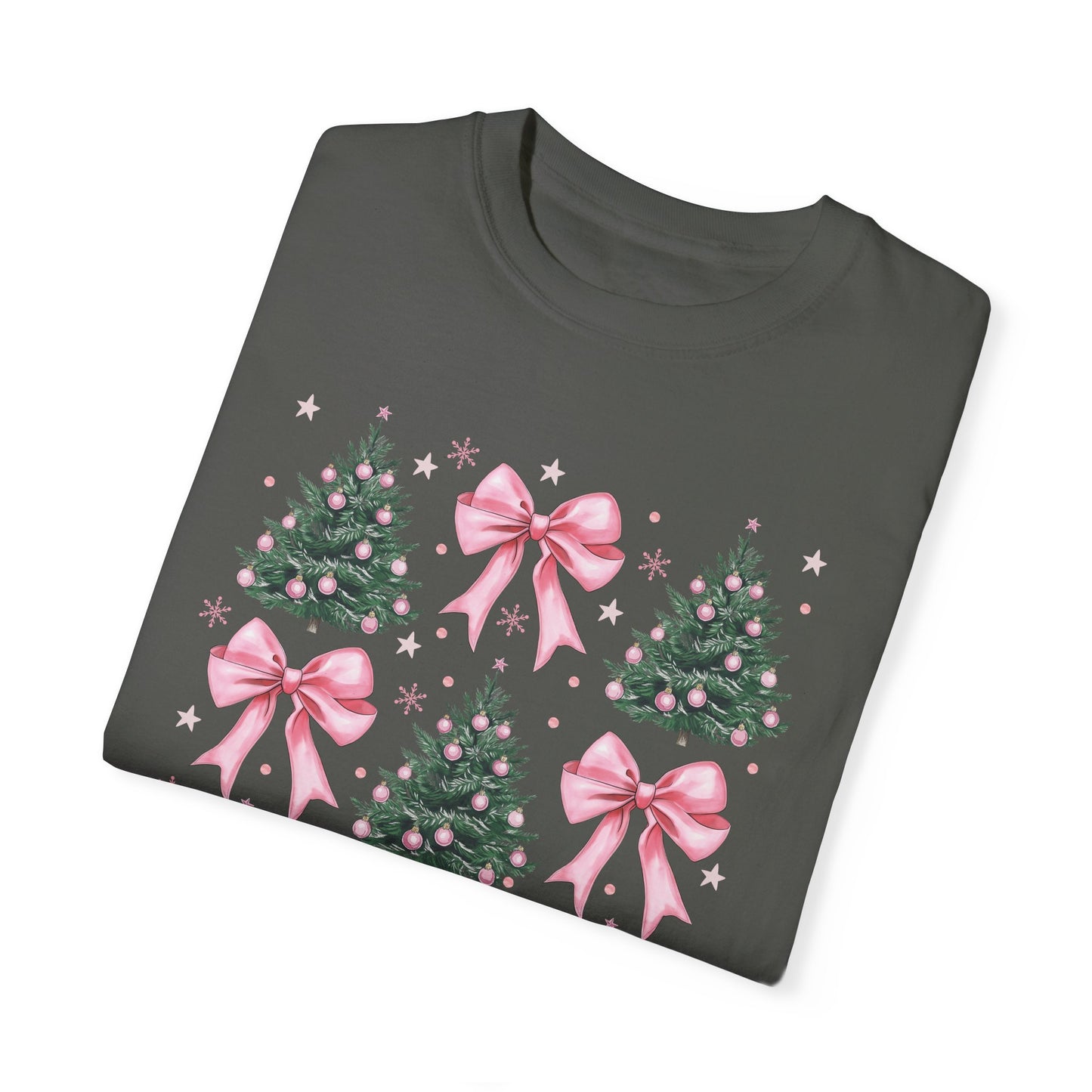 Coquette Christmas Tree Shirt Comfort Colors, Pink Bow Xmas Tee, Retro Christmas Women's Top