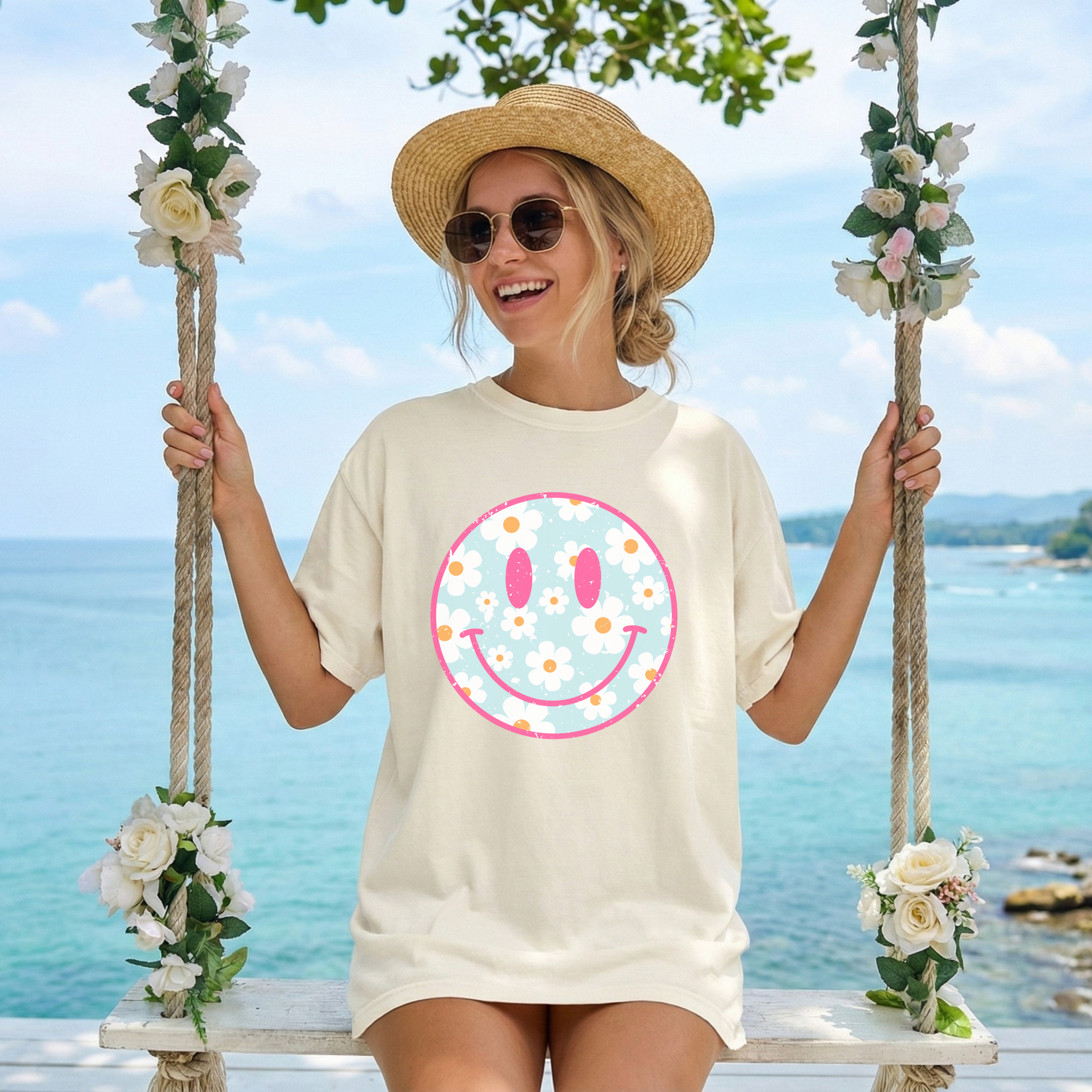 Smiley Daisy T-Shirt — Retro Floral Happy Face Tee