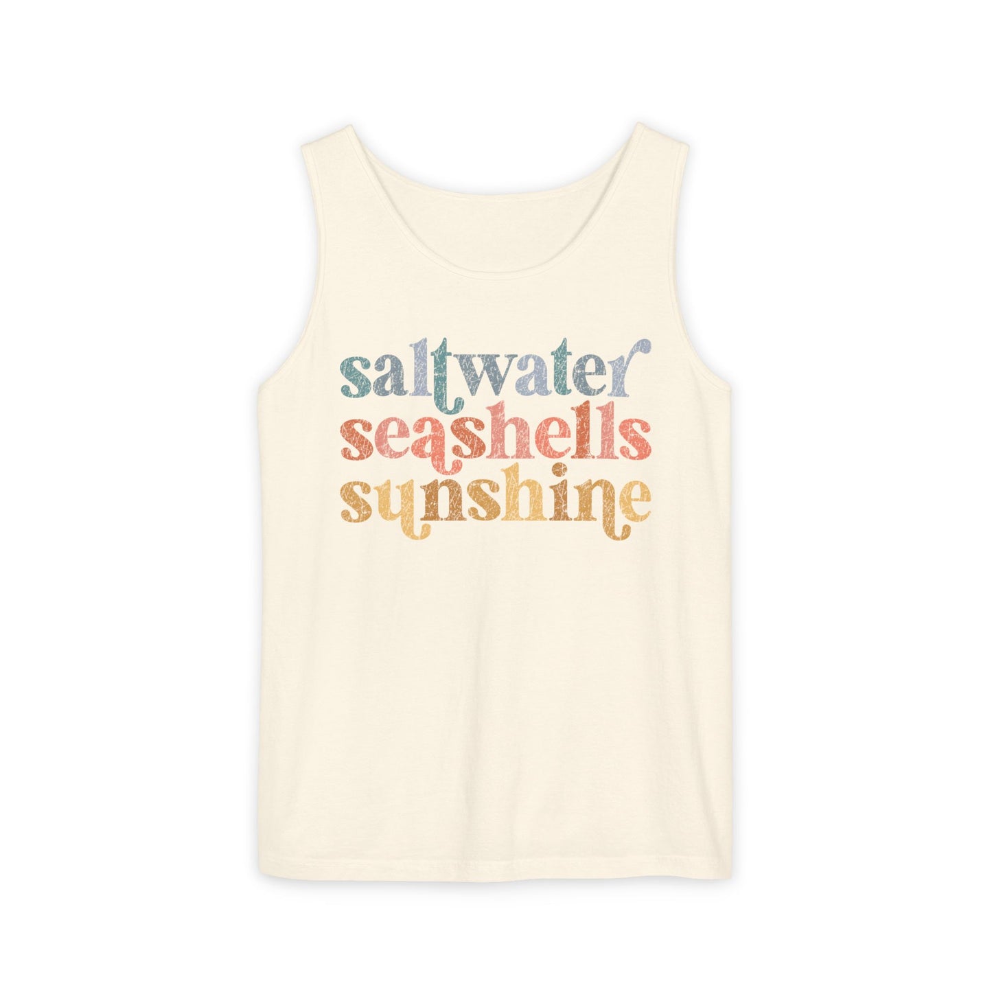 Coastal Vibes Comfort Colors Tank Top - Saltwater, Seashells, Sunshine