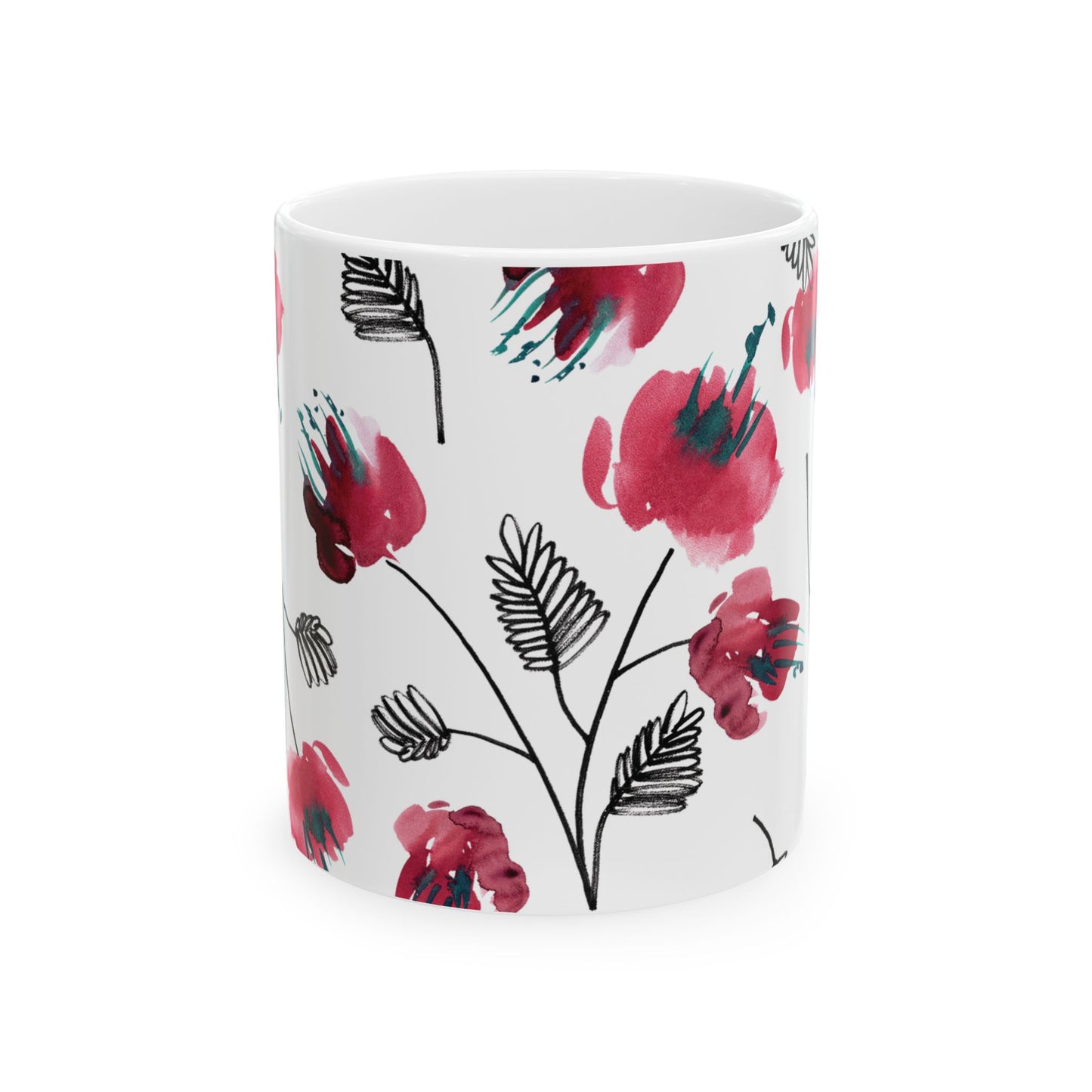 Watercolor Red Floral Coffee Mug Flowers Design