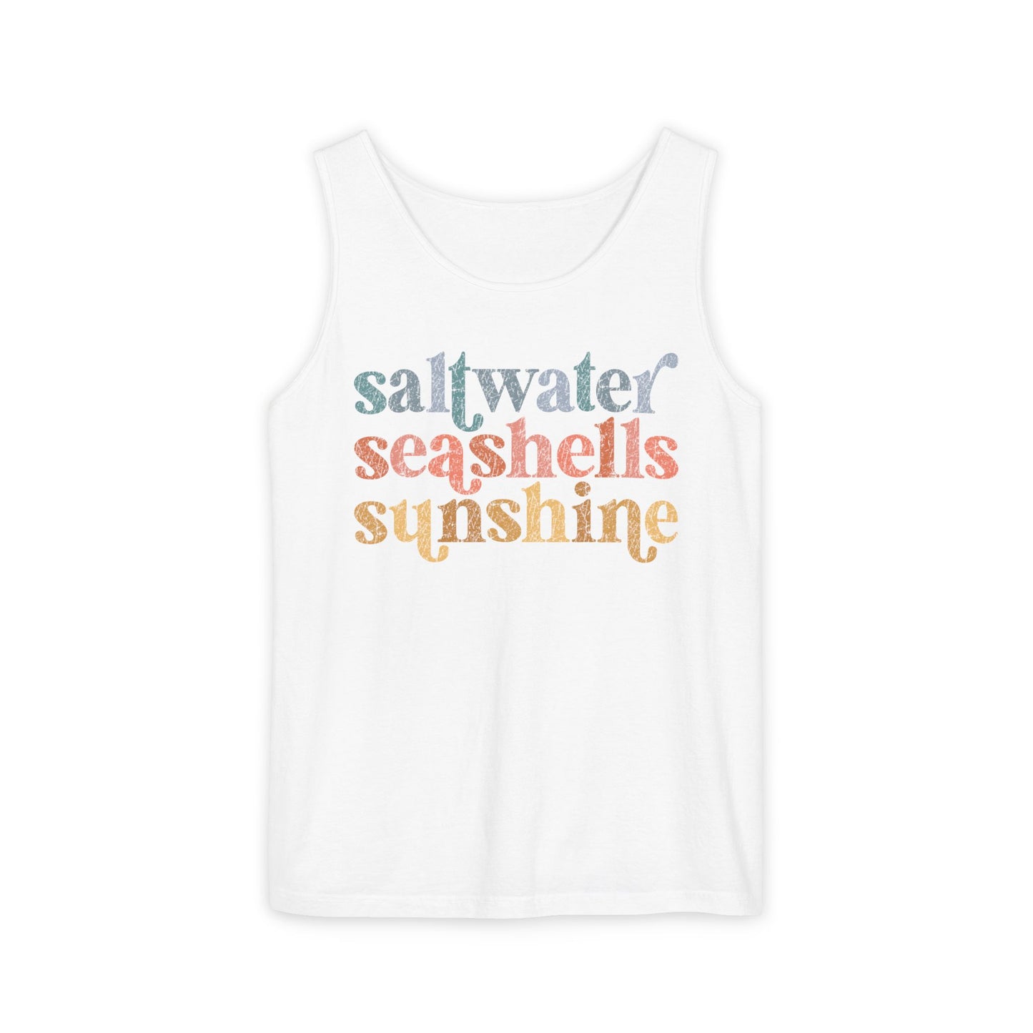 Coastal Vibes Comfort Colors Tank Top - Saltwater, Seashells, Sunshine