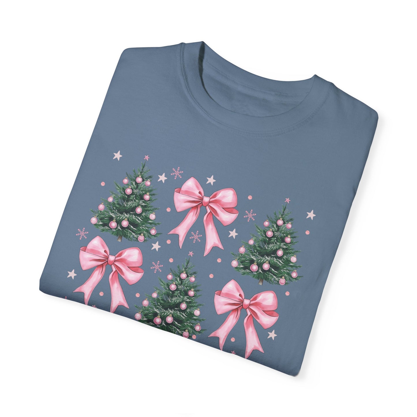 Coquette Christmas Tree Shirt Comfort Colors, Pink Bow Xmas Tee, Retro Christmas Women's Top