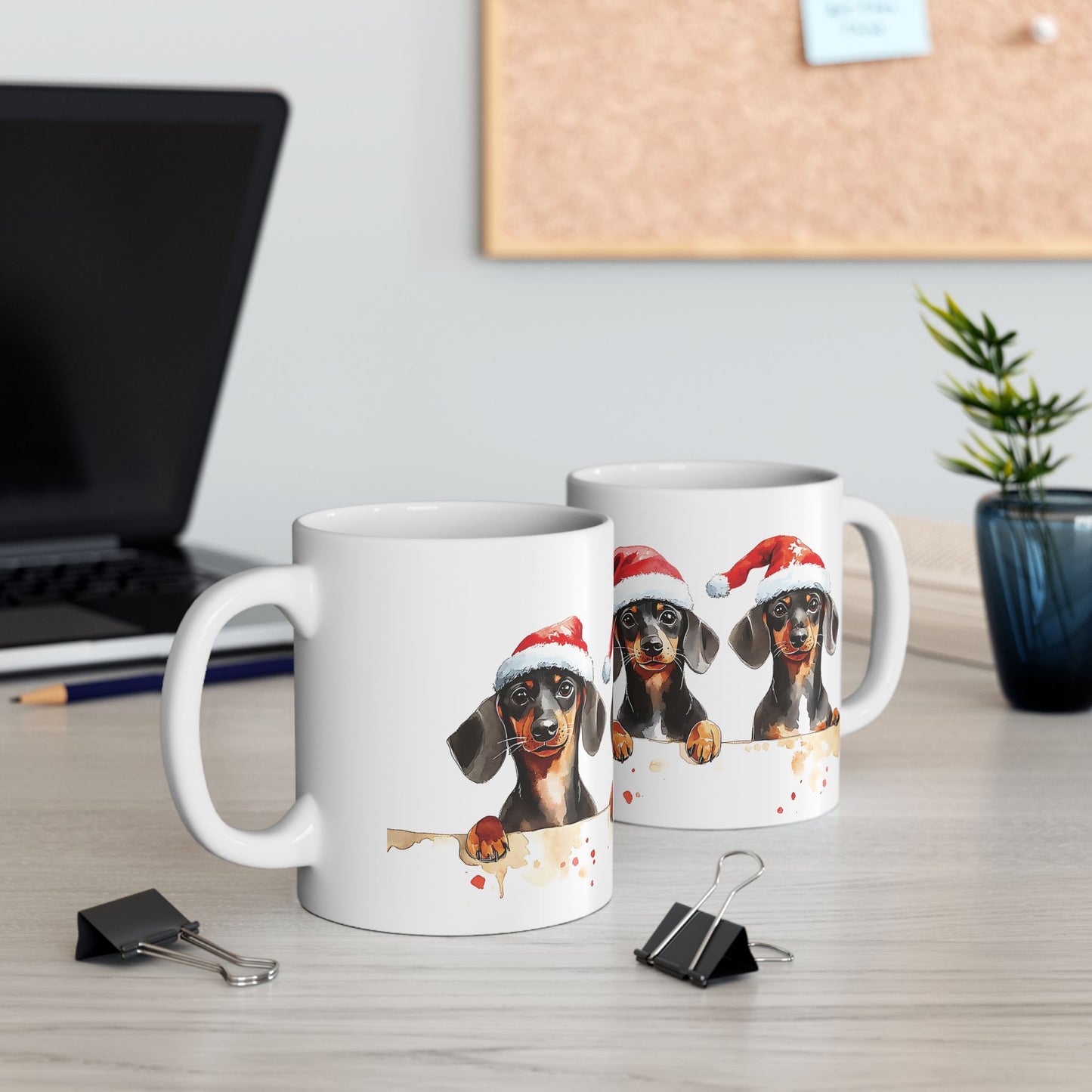 Christmas Dachshund Mug – Adorable Holiday Dog Design with Santa Hat, Perfect for Coffee, Tea, or Hot Cocoa