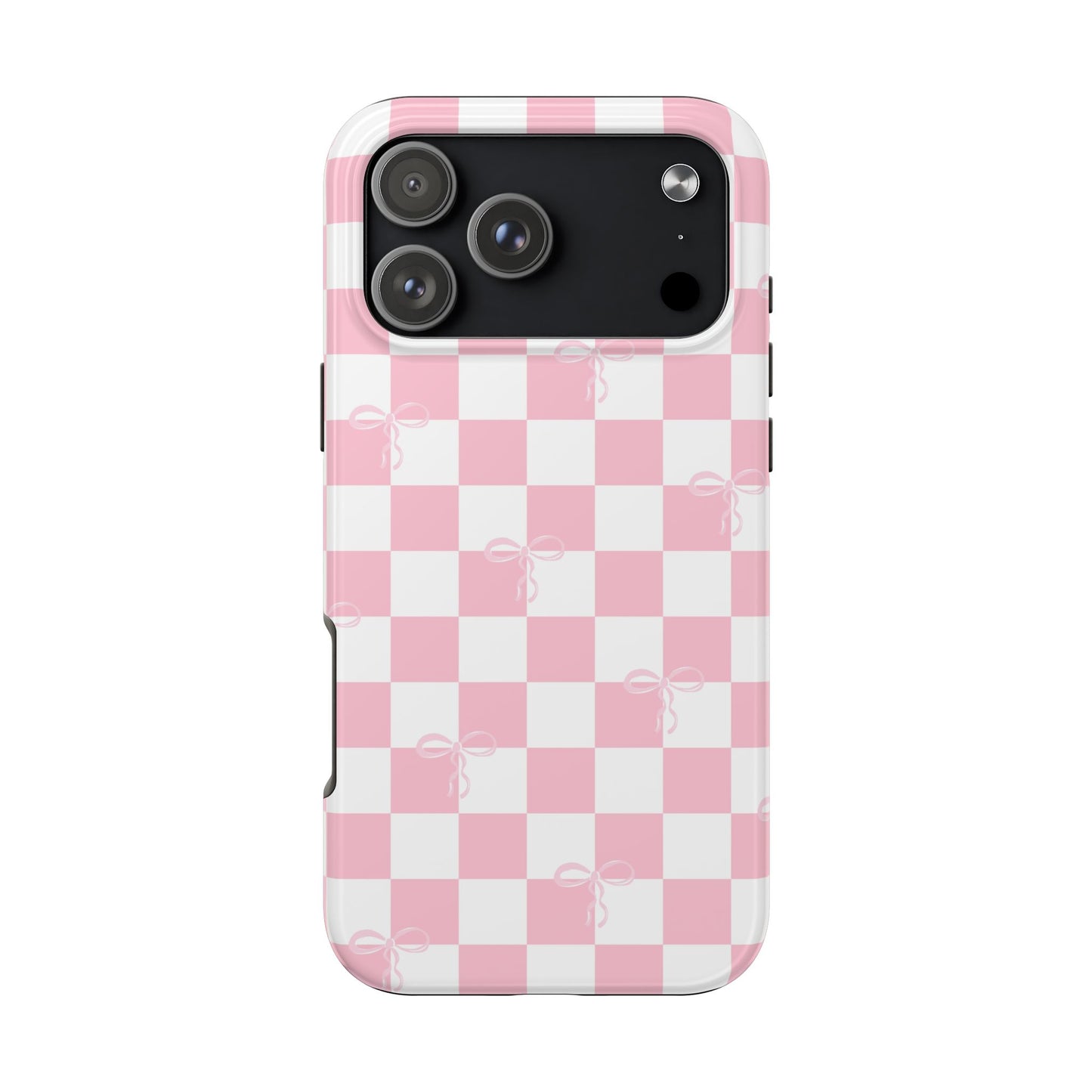 Pink Checkerboard Bow Phone Case