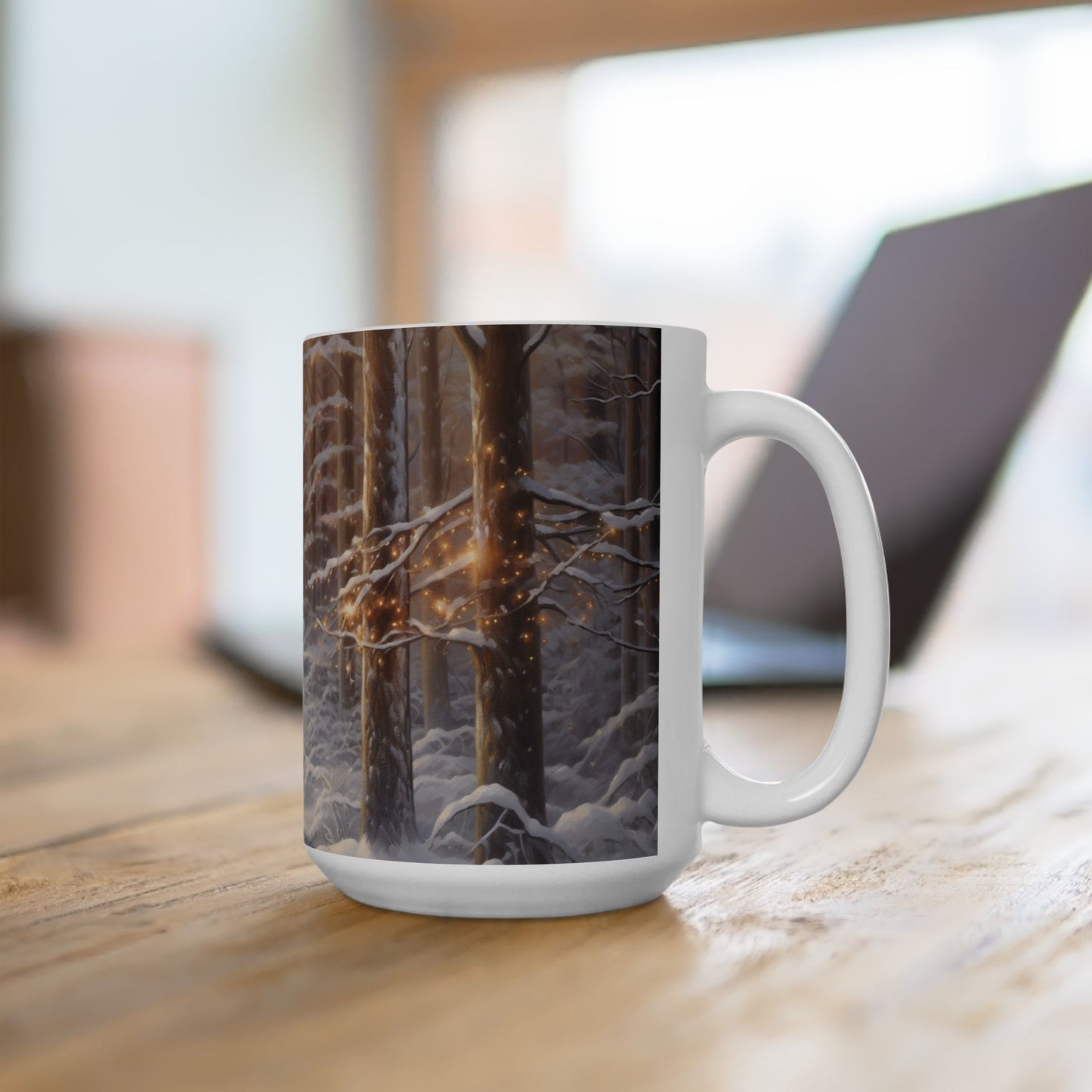 Winter Watercolor Deer Coffee Mug Rustic Forest Scene Design