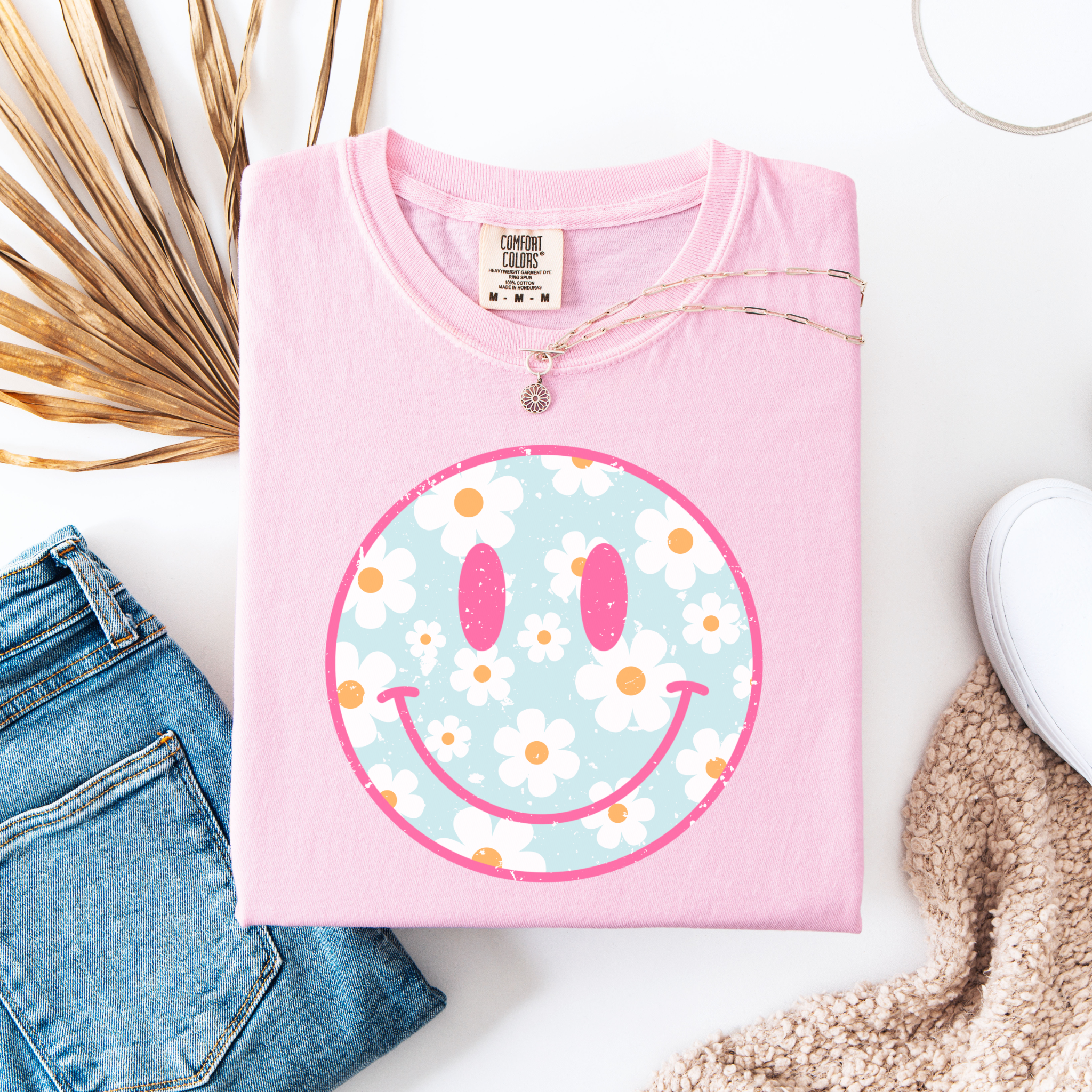 Smiley Daisy T-Shirt — Retro Floral Happy Face Tee