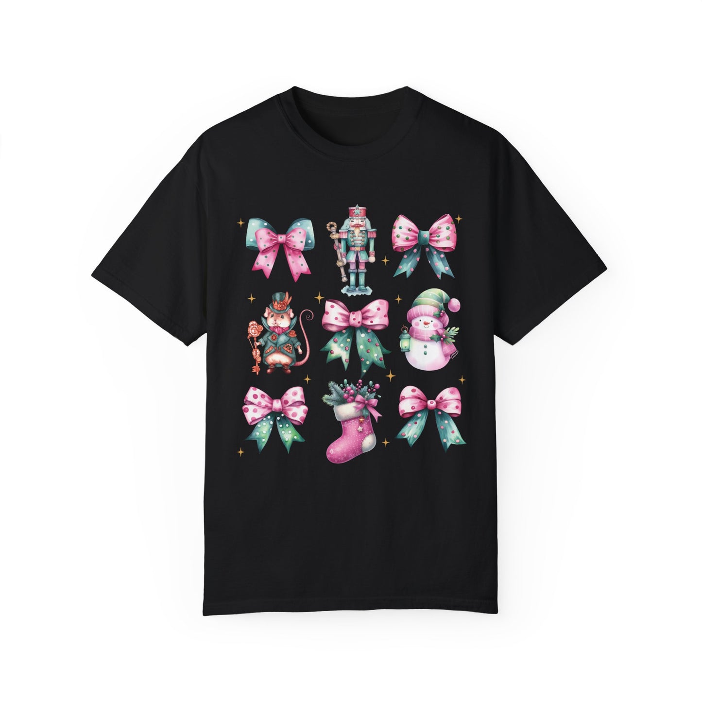 Coquette Nutcracker Christmas Shirt - Snowman, Stocking & Bow Accents, Festive Holiday Style