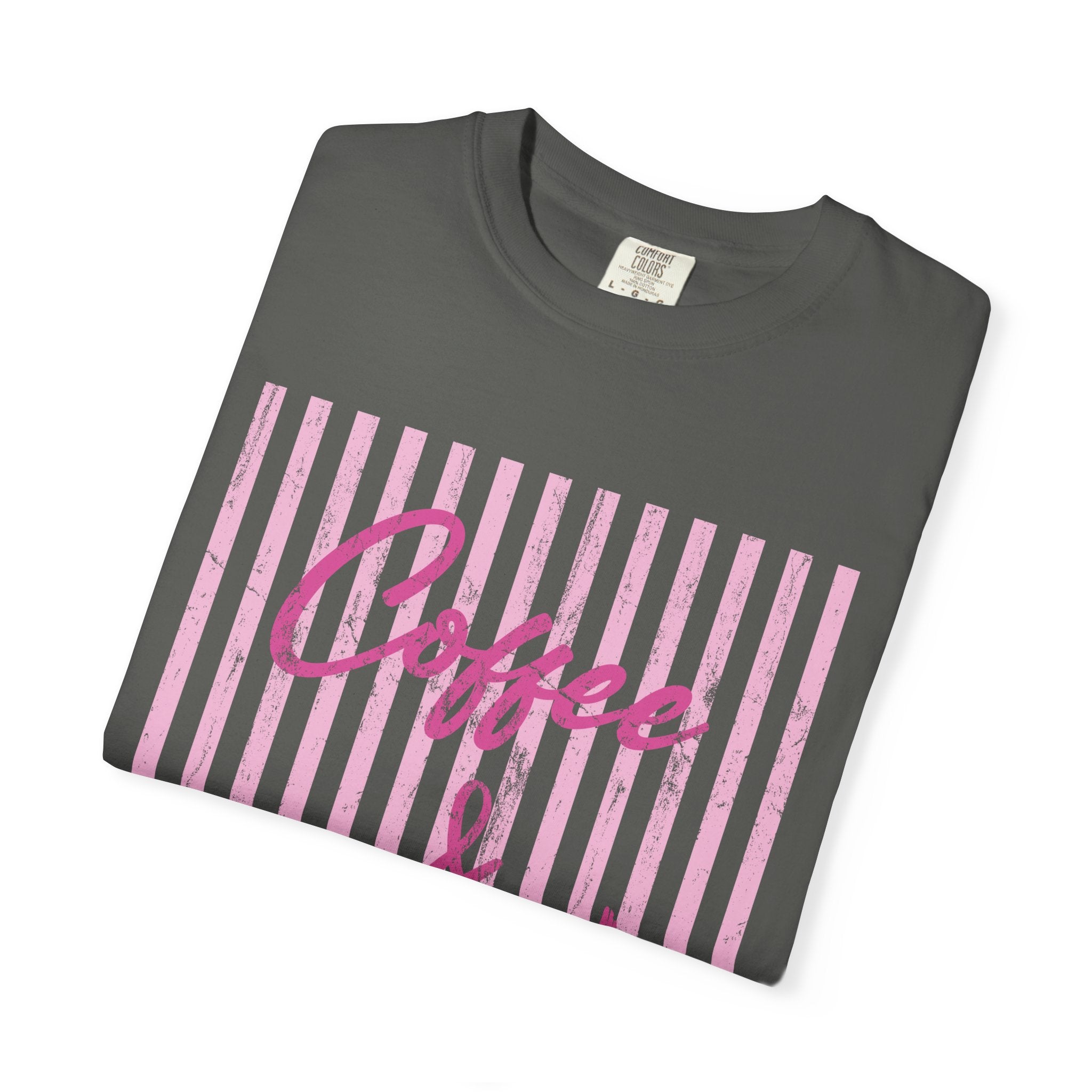 Coffee & Jesus T‑Shirt — Pink Striped Christian Graphic Tee