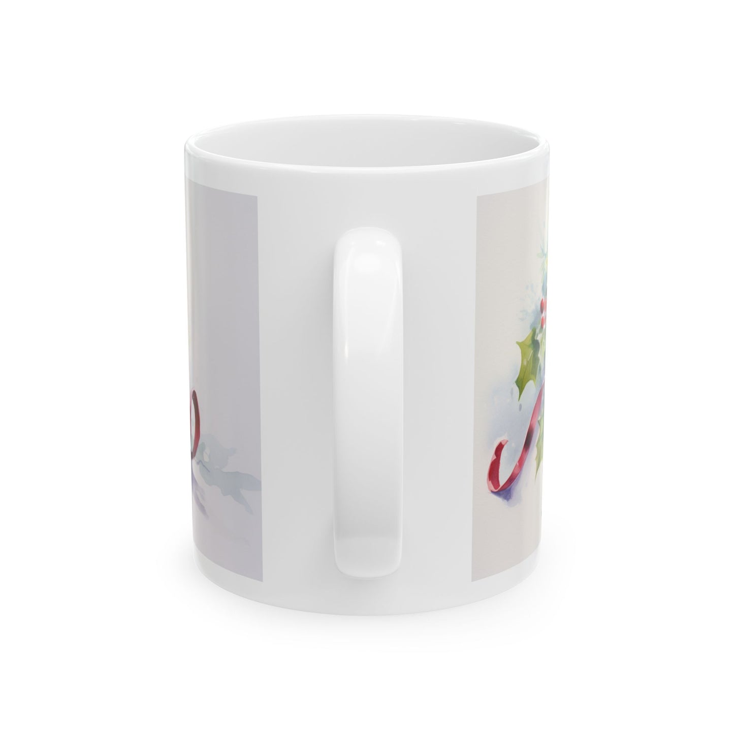 Christmas Watercolor Holly Bell Coffee Mug Festive Holiday Design