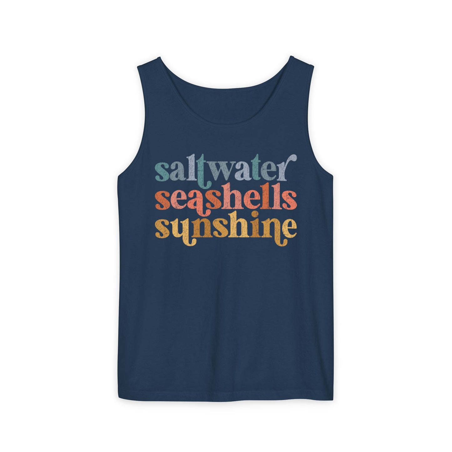 Coastal Vibes Comfort Colors Tank Top - Saltwater, Seashells, Sunshine