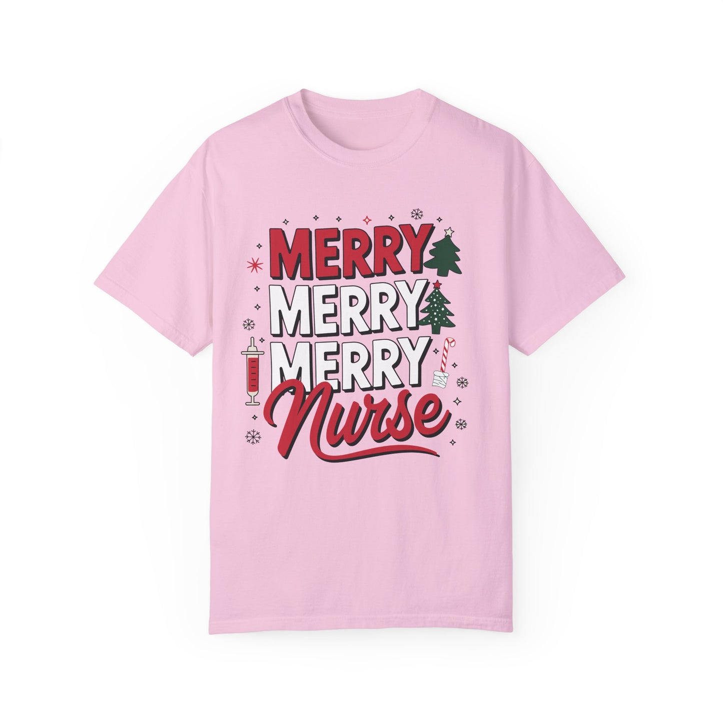 Merry Merry Nurse Christmas T-Shirt Women's Holiday Apparel Comfort Colors